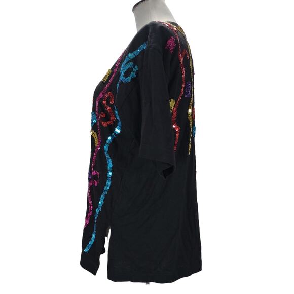 Vtg 80s Carducci Rainbow Sequin Top Size M Black Statement Shoulder Pads Disco - Picture 3 of 10